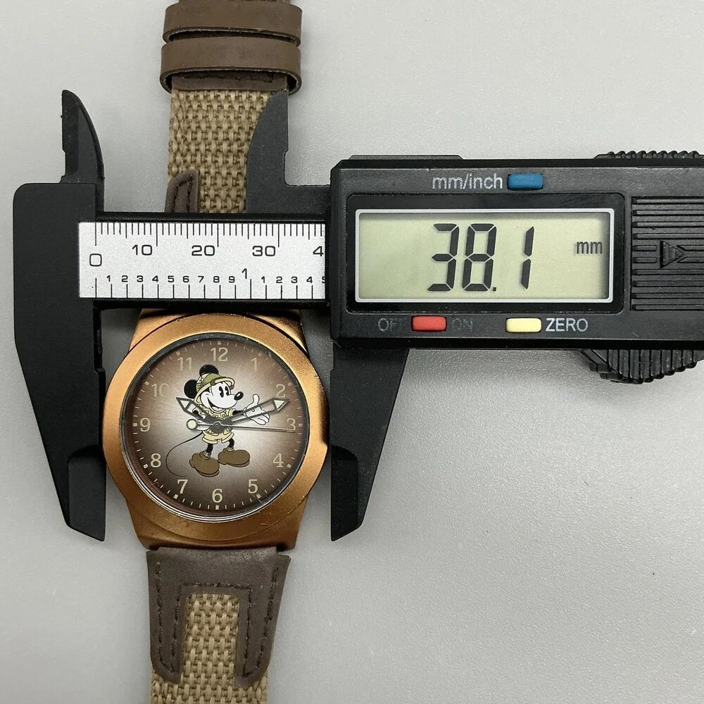Disney Parks Mickey Mouse Mens Watch 38mm Bronze Dial Canvas Strap New Battery